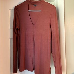Express Terracotta Long Sleeve V-Neck Top